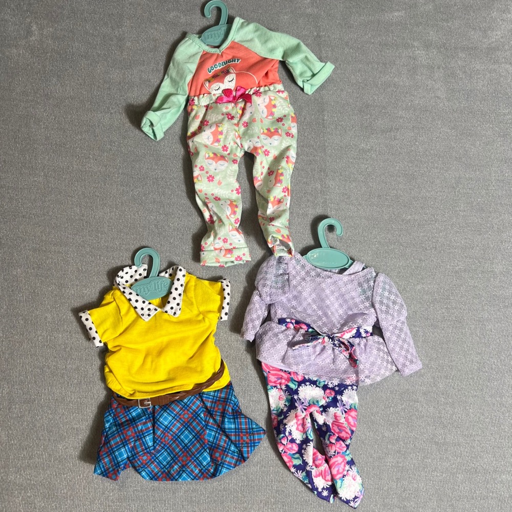 My Life As 18 Inch Doll Clothes Lot 3 Outfits Fox Pajama Plaid Skirt Floral Lace
